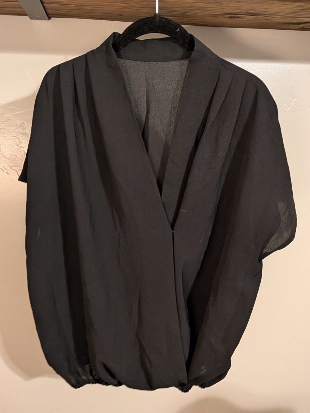 Black Draped Open-Front Lightweight Top